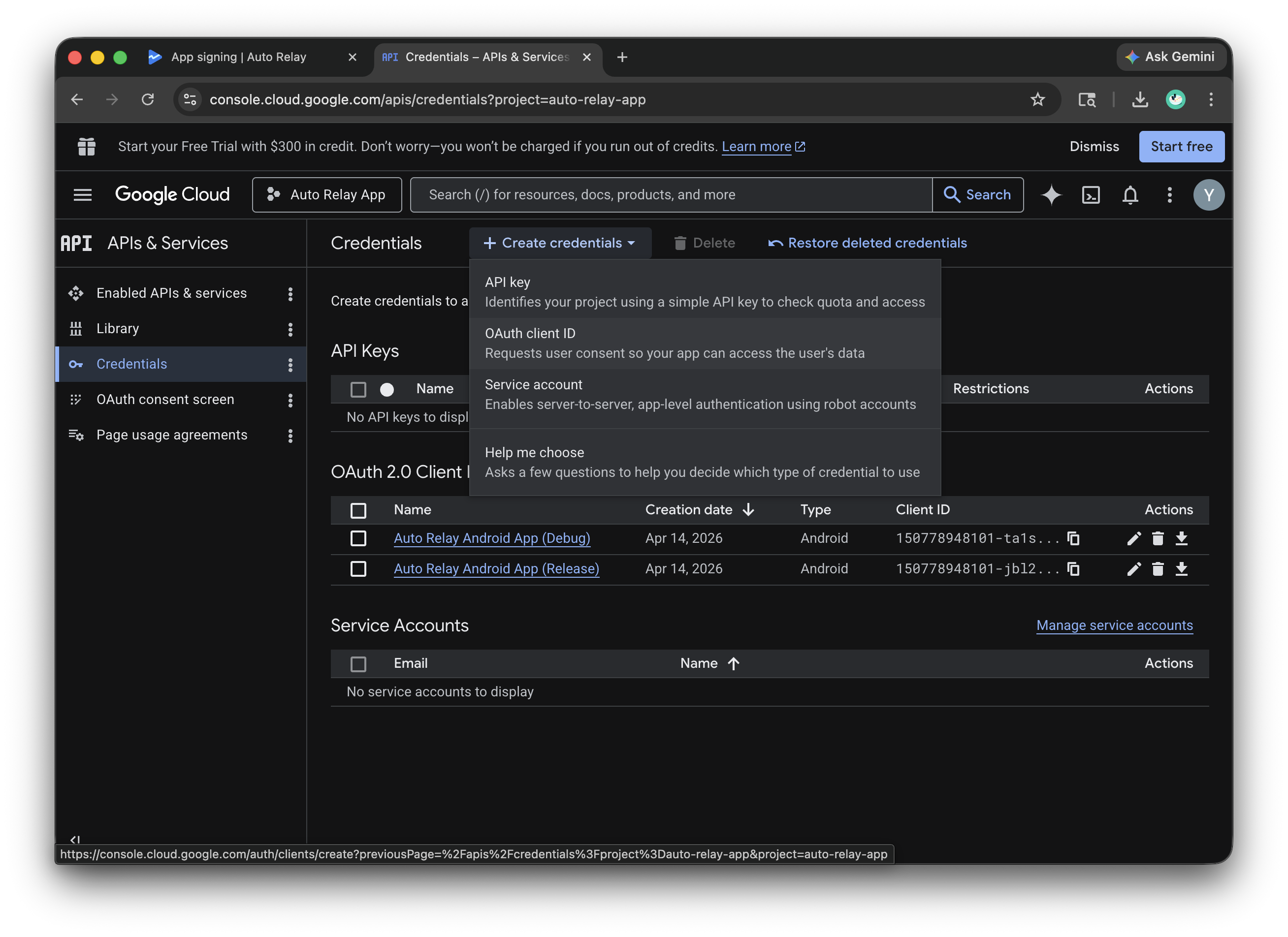Google Cloud Console Credentials