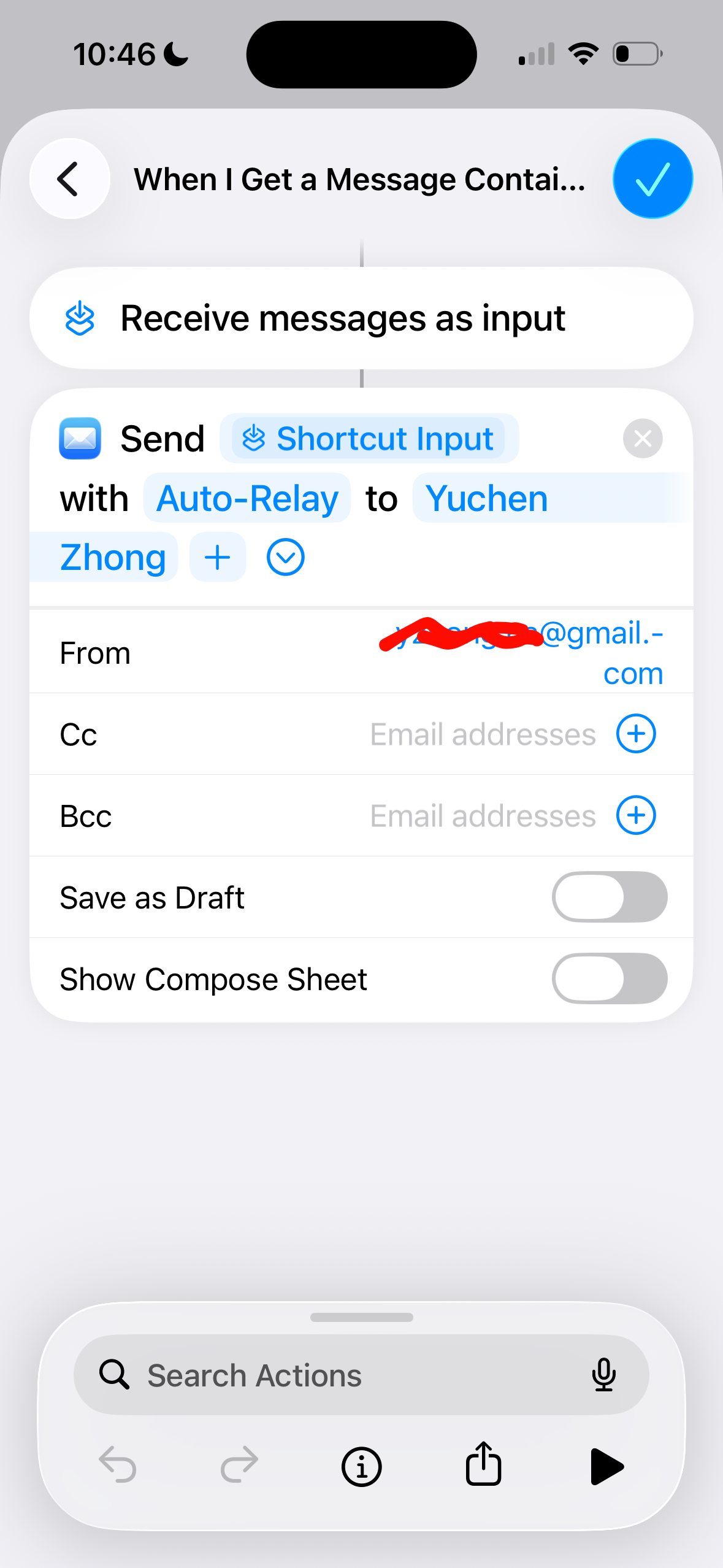 Email action setup